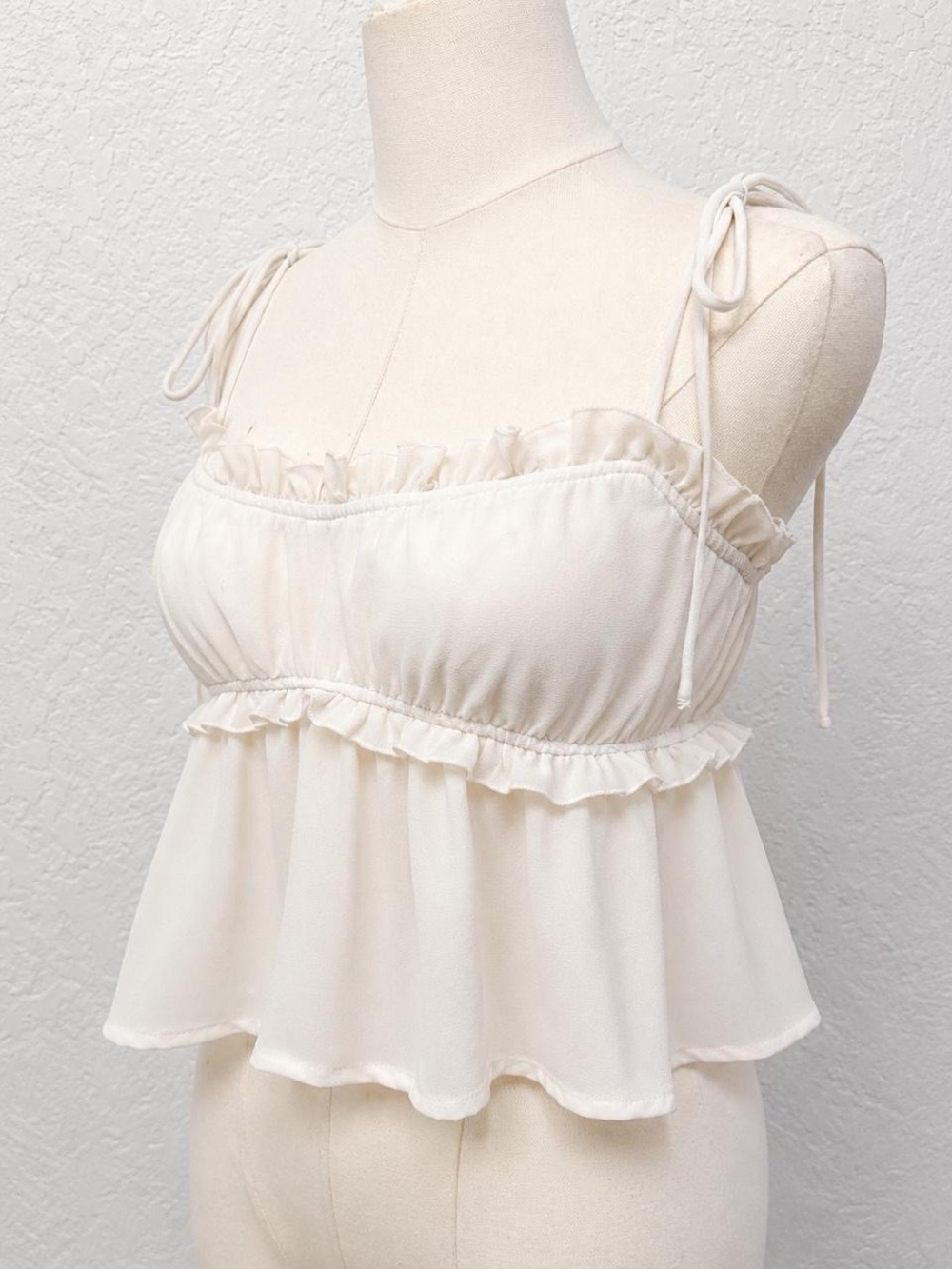 Princess Polly White Ruffle Tie-Strap Babydoll Top US 6 - Picture 3 of 6